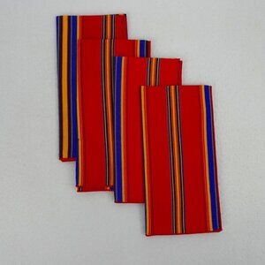 Striped Napkins Set of 4 Vintage Red Blue Yellow Stripe 17" x 17" Square NEW